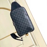 Louis Vuitton LV Unisex Avenue Sling Bag Grey Damier Graphite Coated Canvas Cowhide (10)