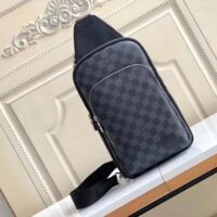 Louis Vuitton LV Unisex Avenue Sling Bag Grey Damier Graphite Coated Canvas Cowhide (10)