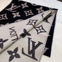 Louis Vuitton LV Unisex Essential Scarf Black Wool Contrasting Monogram Motif Signature (2)