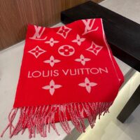 Louis Vuitton LV Unisex Essential Scarf Red Wool Jacquard Weave Monogram Pattern (1)