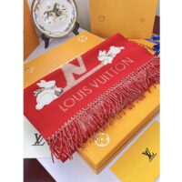 Louis Vuitton LV Unisex Precious Rabbit Reykjavik Scarf Red Cashmere Monogram Flowers (1)