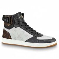 Louis Vuitton LV Unisex Rivoli Sneaker Boot Black Brown Calf Leather Monogram Canvas (5)