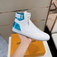 Louis Vuitton LV Unisex Rivoli Sneaker Boot Blue White Calf Leather Monogram Canvas (2)