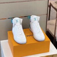 Louis Vuitton LV Unisex Rivoli Sneaker Boot Blue White Calf Leather Monogram Canvas (2)