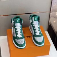 Louis Vuitton LV Unisex Rivoli Sneaker Boot Green Calf Leather Monogram Metallic Canvas (1)