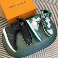 Louis Vuitton LV Unisex Rivoli Sneaker Boot Green Calf Leather Monogram Metallic Canvas (1)