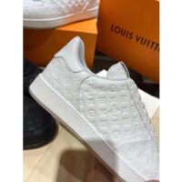 Louis Vuitton LV Unisex Rivoli Sneaker White Mini Monogram Embossed Calf Leather Rubber (11)