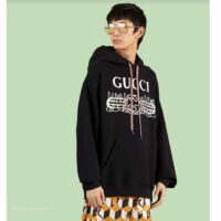 Gucci Men GG Cotton Jersey Sweatshirt Black Felted Long Sleeves Kangaroo Front Pocket (4)