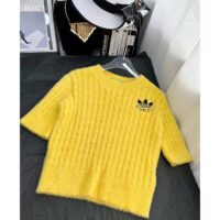 Gucci Women GG Adidas x Gucci Cable Knit Top Yellow Polyamide Trefoil Crewneck Short Sleeves (4)