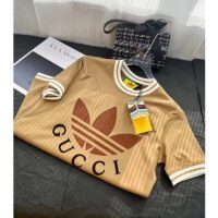 Gucci Women GG Adidas x Gucci Cotton T-Shirt Camel Jersey Trefoil Print Crewneck (8)