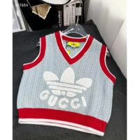 Gucci Women GG Adidas x Gucci Rib Stitch Sleeveless Top Cotton Trefoil Embroidery Knit V-Neck (5)