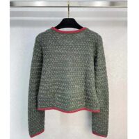 Gucci Women GG Cable Knit Wool Jacket Dark Green Cable Knit Wool Green Red Stripe (13)