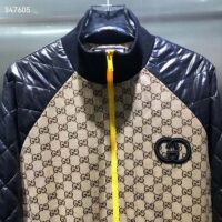 Gucci Women GG Canvas Nylon Zip Jacket Beige Ebony Black Quilted High Neck (3)