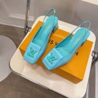 Louis Vuitton LV Women Shake Slingback Pump Blue Patent Calf Leather Lambskin 9.5 Cm Heel (8)