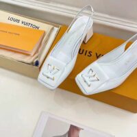 Louis Vuitton LV Women Shake Slingback Pump White Patent Calf Leather Lambskin 9.5 Cm Heel (9)