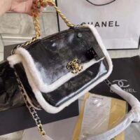 Chanel Women CC Large Flap Bag Gold-Silver-Tone Metal Calfskin Leather Black (6)