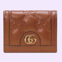 Gucci Unisex GG Marmont Card Case Wallet Light Brown GG Matelassé Leather Double G (7)