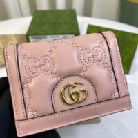 Gucci Unisex GG Marmont Card Case Wallet Light Pink GG Matelassé Leather Double G (7)