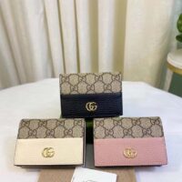 Gucci Unisex GG Marmont Card Case Wallet Pink Double G Beige Ebony Supreme Canvas (6)