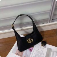 Gucci Women GG Aphrodite Small Shoulder Bag Black Soft Leather Shiny (6)