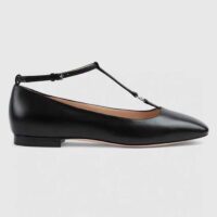 Gucci Women GG Ballet Flat Double G Black Leather Sole Flat 1 Cm Heel (12)