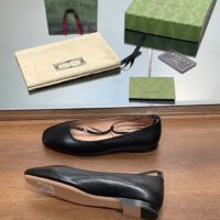 Gucci Women GG Ballet Flat Double G Black Leather Sole Flat 1 Cm Heel (12)