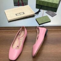 Gucci Women GG Ballet Flat Double G Pink Leather Sole Flat 1 Cm Heel (13)