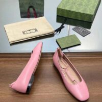 Gucci Women GG Ballet Flat Double G Pink Leather Sole Flat 1 Cm Heel (13)