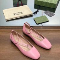 Gucci Women GG Ballet Flat Double G Pink Leather Sole Flat 1 Cm Heel (13)