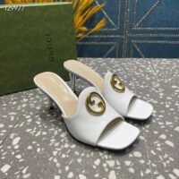 Gucci Women GG Blondie Slide Sandal White Leather Metallic Mid Heel 6.6 Cm Heel (7)