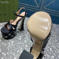 Gucci Women GG Interlocking G Studs Sandal Black Leather Spool High 15 Cm Heel (6)