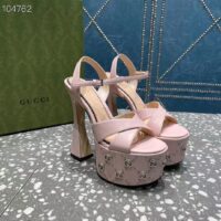 Gucci Women GG Interlocking G Studs Sandal Pink Leather Spool High 15 Cm Heel (1)