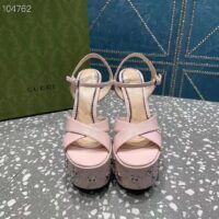 Gucci Women GG Interlocking G Studs Sandal Pink Leather Spool High 15 Cm Heel (1)