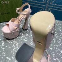 Gucci Women GG Interlocking G Studs Sandal Pink Leather Spool High 15 Cm Heel (1)