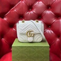 Gucci Women GG Marmont Matelassé Mini Tote Bag White Chevron Leather Double G (9)