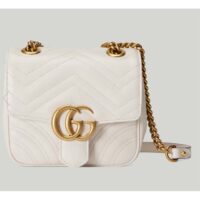 Gucci Women GG Marmont Matelassé Mini Tote Bag White Chevron Leather Double G (9)