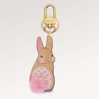 Louis Vuitton Unisex LV Bunny Key Holder Brown Pink Leather Canvas Mink (3)