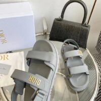 Dior Unisex Shoes DiorAct Sandal Gray Lambskin Gold-Finish Metal DIOR Signature (9)