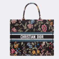 Dior Women CD Large Book Tote Black Multicolor Dior Petites Fleurs Embroidery (1)