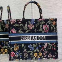 Dior Women CD Large Book Tote Black Multicolor Dior Petites Fleurs Embroidery (1)