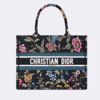 Dior Women CD Medium Book Tote Black Multicolor Dior Petites Fleurs Embroidery (10)