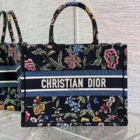 Dior Women CD Medium Book Tote Black Multicolor Dior Petites Fleurs Embroidery (10)