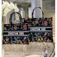 Dior Women CD Medium Book Tote Black Multicolor Dior Petites Fleurs Embroidery (10)