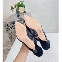 Dior Women Shoes CD Capture Heeled Mule Black Transparent Mesh Suede Embroidered Roses (13)