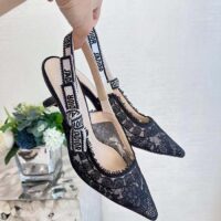 Dior Women Shoes CD J’Adior Slingback Pump Black Multicolor Cotton Jardin Botanique Embroidery (5)