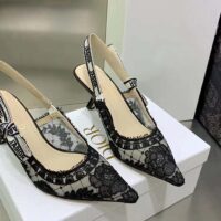 Dior Women Shoes J’Adior Slingback Pump Black Transparent Mesh Embroidered Roses (4)