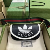 Gucci Unisex GG Adidas x Gucci Mini Bag Black Leather Off White Trefoil Print (2)