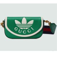 Gucci Unisex GG Adidas x Gucci Mini Bag Green Leather Off White Trefoil Print (3)