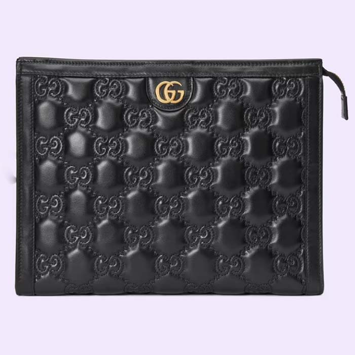 Gucci Unisex GG Matelassé Pouch Black GG Matelassé Leather Double G