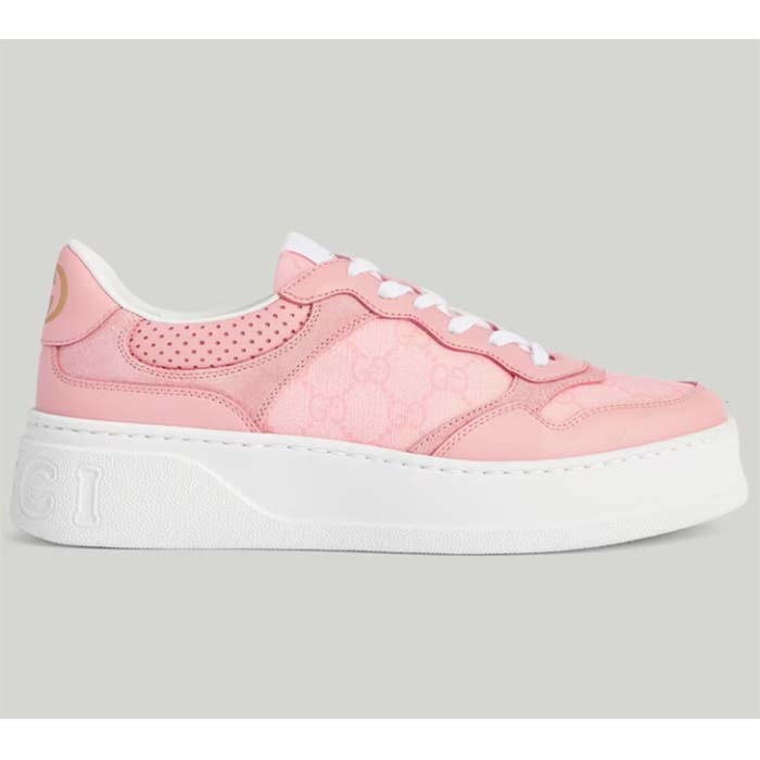 Gucci Unisex GG Sneaker Pink GG Supreme Canvas Printed Interlocking G 5.6 Cm Heel